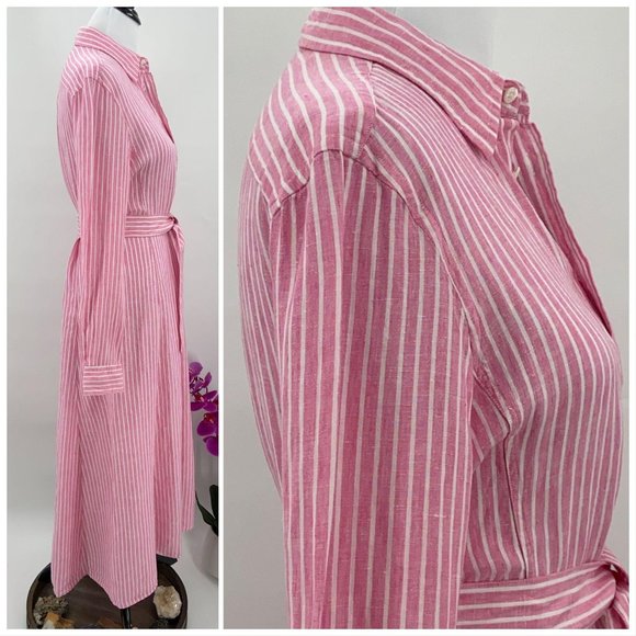 Maxi ShirtDress NWT Linen PinkWhite Ralph Lauren - Picture 3 of 14